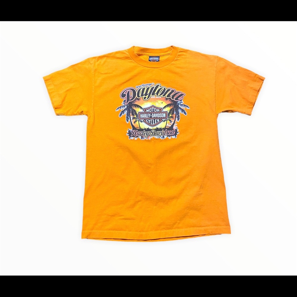 vintage Y2K Harley Davidson Daytona Beach Orange T-Shirt M Biker